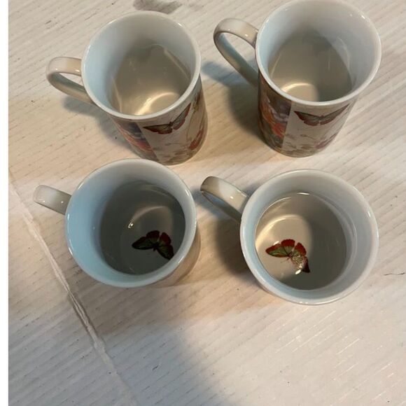 Konitz Germany Cottagecore Mugs Set 4 Butterfly Bird Tea Coffee Cups Floral - Picture 5 of 6